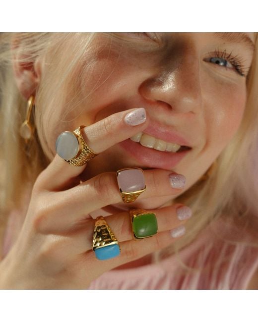 YAA YAA LONDON Blue 'happy' Turquoise Gemstone Gold Ring