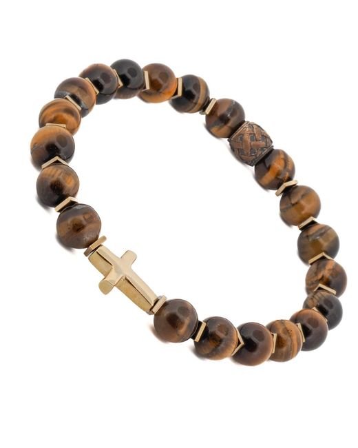 Ebru Jewelry Brown Cross Tiger's Eye Beaded Bracelet for men