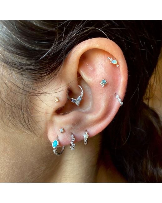 Zohreh Metallic Tanzanite & Diamond Daith Hoop Earring 9K