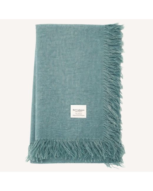 Bel Cashmere Green Cashmere Foulard With Fringes Dark