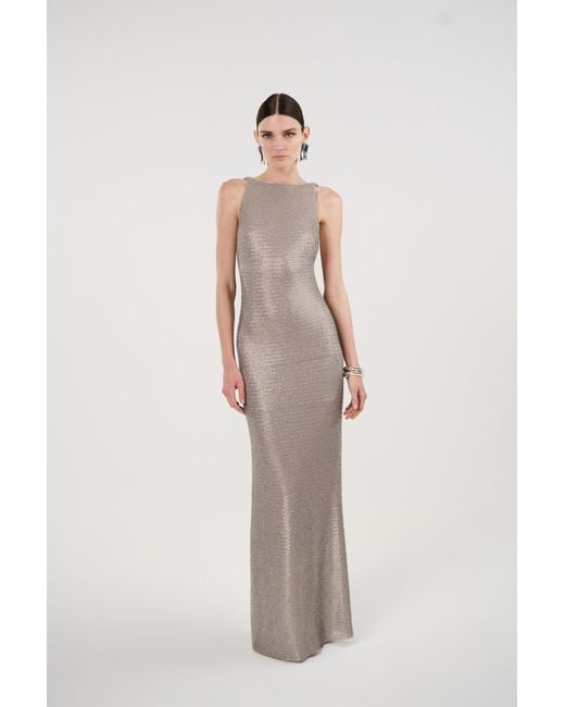 Nocturne Brown Neutrals Sequin Open Back Maxi Dress
