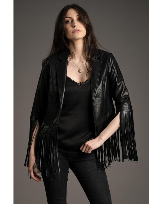 Little Lies Black Jagger Fringed Faux Leather Jacket