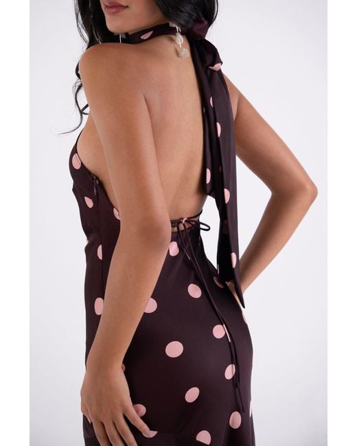Amy Lynn Purple Baia Burgundy Polka Dot Halterneck Maxi Dress