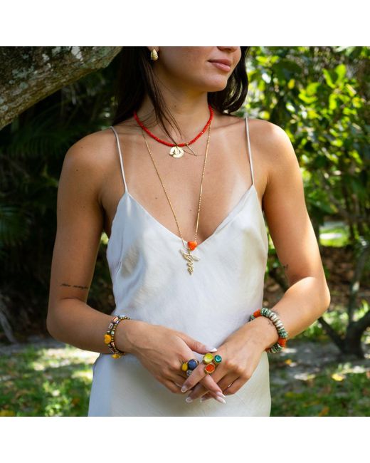 Ebru Jewelry Red Believe & Be Happy Crystal Beaded Choker Necklace