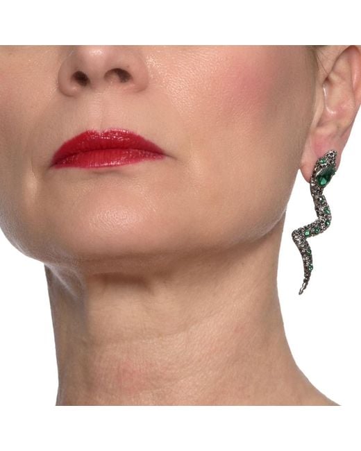 Addicted Black Moire Serpent Shaped Earrings With Crystals
