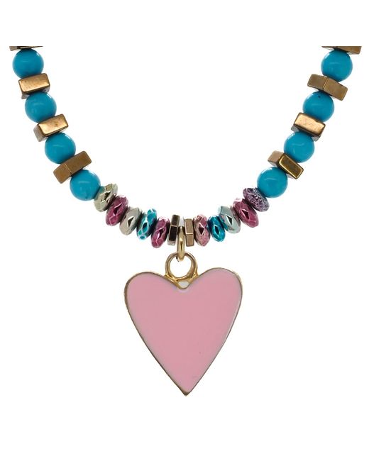 Ebru Jewelry Metallic Turquoise Pink Love Beaded Choker Necklace