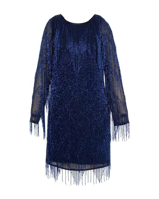 Rose & Nancy Blue Janey Beaded Fringe Mini Dress