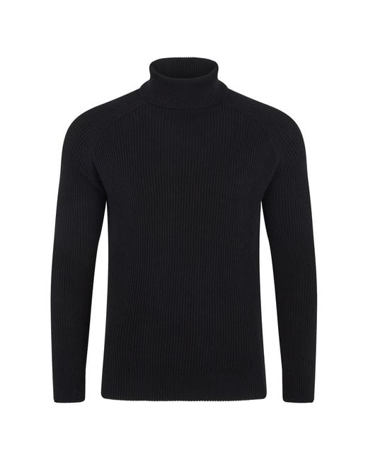 Paul James Knitwear Blue Midweight Cotton Bernard Ribbed Roll Neck Jumper for men