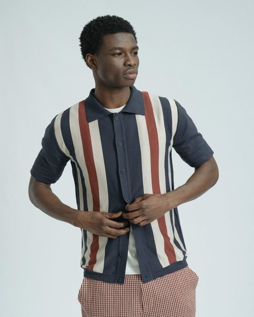 Far Afield Blue Velzy Simple Stripe Knit Shirt for men