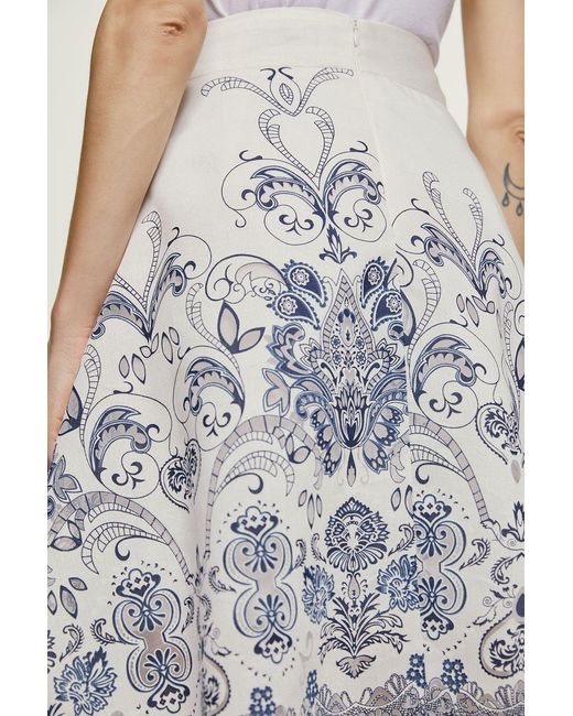 Conquista Blue Neutrals Paisley Style Cloche Skirt