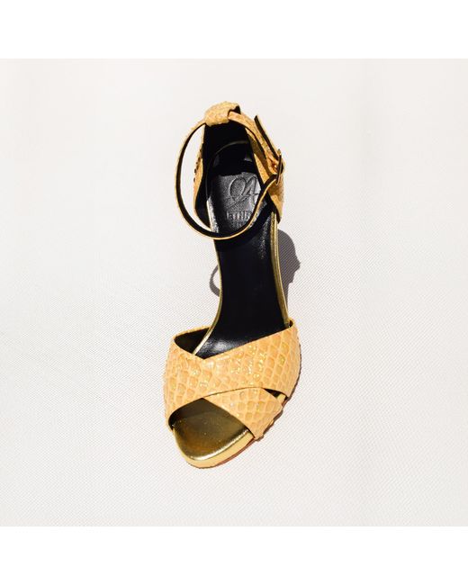 Aethra Shoes Natural Astrea Metallic Holographic Ankle Strap Sandal Stiletto Heels
