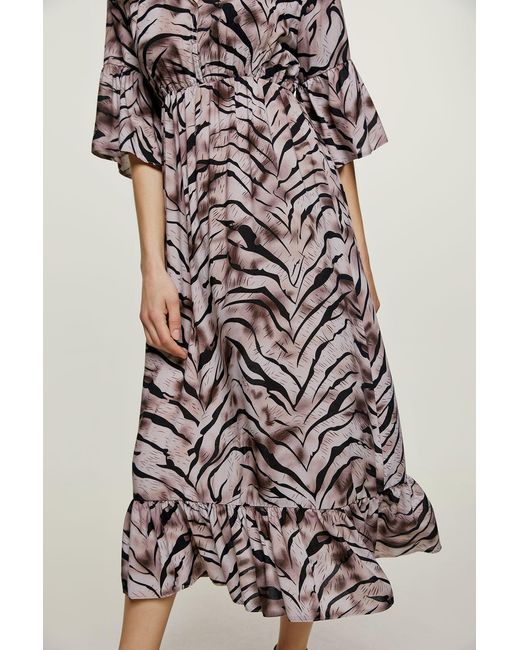 Conquista Multicolor Print Ruffle Detail Midi Dress