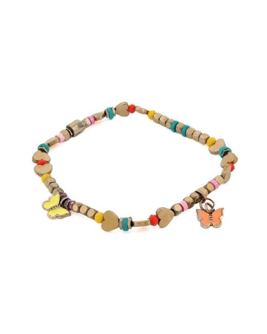 Ebru Jewelry Metallic Joyful Spirit Butterfly & Heart Beaded Anklet