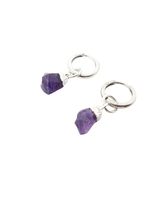 Harfi Purple Raw Amethyst February Birthstone Sterling Huggies