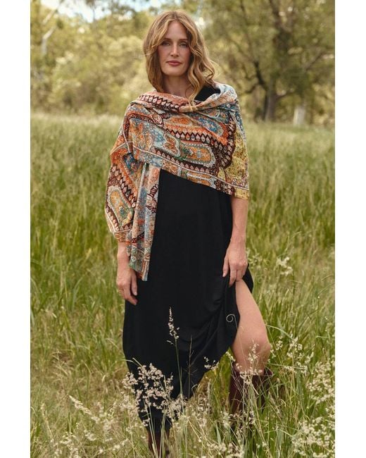 Adrift Clothing Green Ornate Mandala Scarf