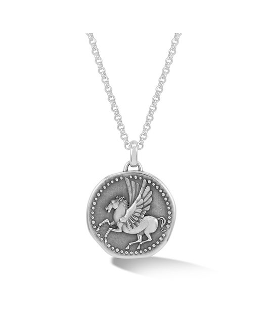Dower & Hall Metallic Overcome And Thrive Pegasus Talisman Necklace In Sterling for men