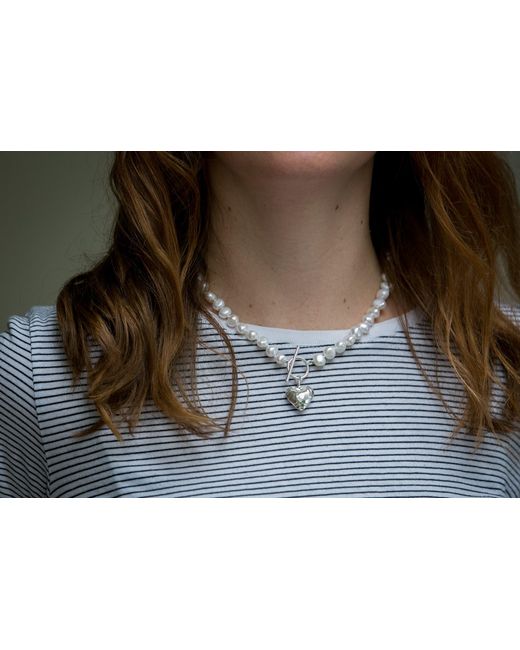 Pearls of the Orient Online Metallic Amare Single Strand Irregular Cultured Freshwater Pearl Necklace With Hammered Heart