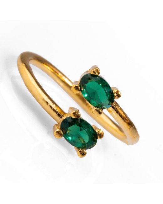 Ebru Jewelry Green Double Emerald Stone & Dainty Adjustable Ring