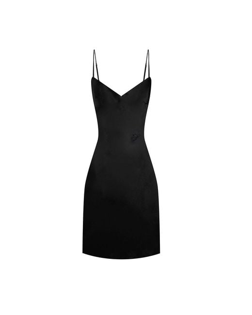 Silkinc Black Crystal Bias Cut V-Neck Mini Slip Dress