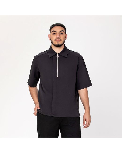 Smart and Joy Blue Zipper Collar T-Shirt for men