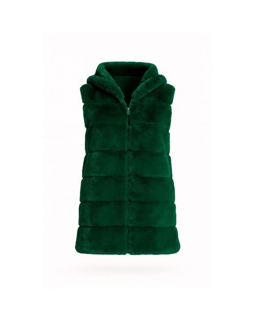 Tantra Spain Sl Green Fur Vest With Hood And Zipper Closure