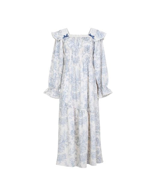 Luna Luz Blue Versailles Modal Cotton Square-Neck Nightdress –