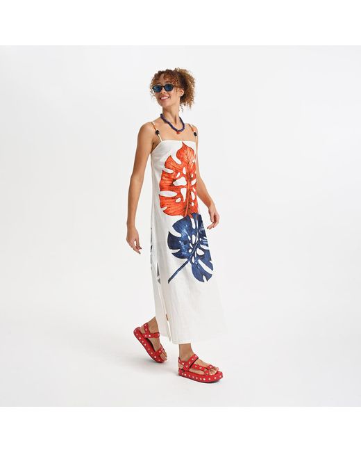 Lalipop Design White Stylised Floral Print Cotton Dress