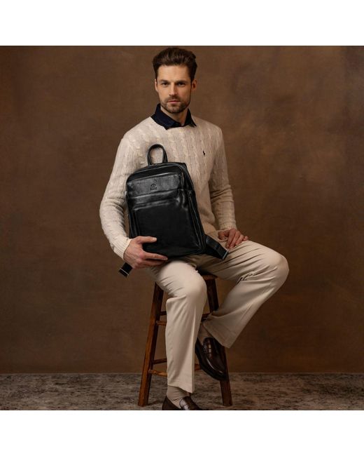 Time Resistance Black Large Leather Backpack for men
