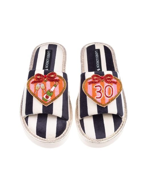 Laines London Red Flatform Stripe Open Toe Slippers With Stripe Heart 30Th Birthday Brooches