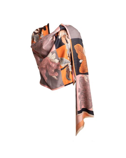 Saachi Orange Flower Block Reversible Scarf