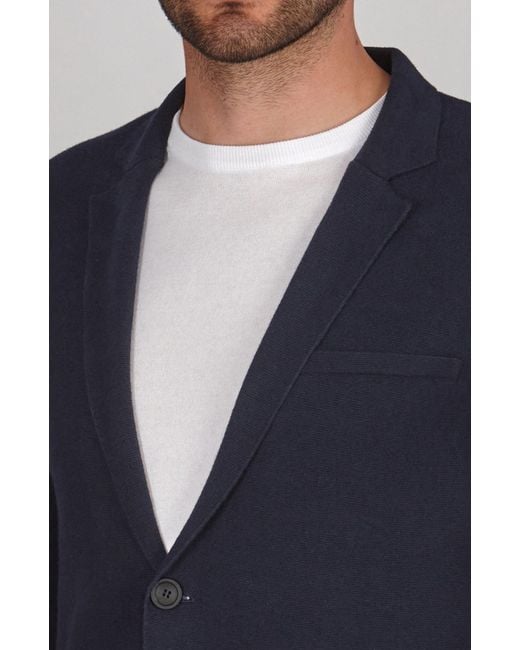 Paul James Knitwear Blue Lightweight Organic Cotton Linen Luca Knitted Blazer for men