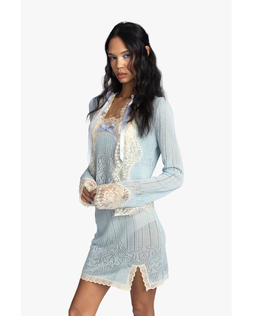 Anna Sui Blue Lingerie Lace Knit Cardigan