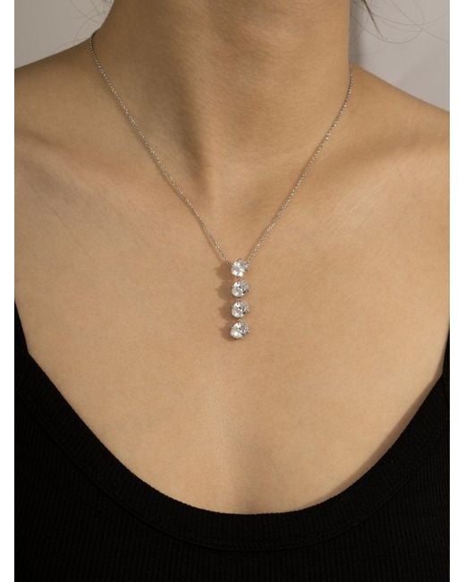 Diamonbliss Metallic Embellished With Swarovski Plated Oval Cut Drop Pendant Necklace, Five Carats
