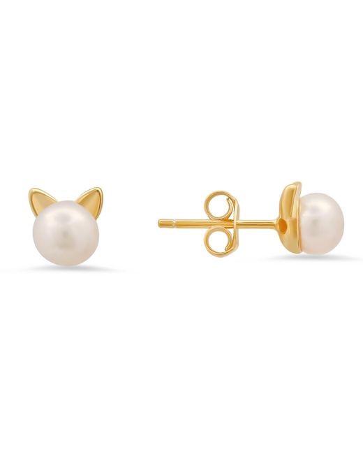 Kylie Harper Metallic Kitty Cat Pearl Stud Earrings