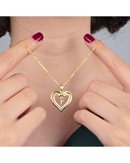 Harfi Metallic Statement Love Heart Initial Necklace Plated Charm Necklace