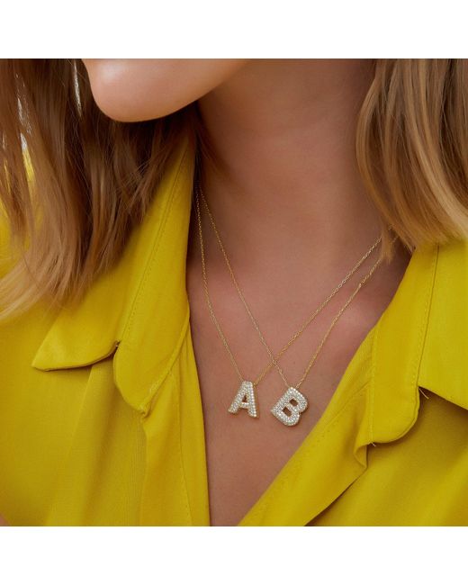 Spero London Metallic Pave Balloon Bubble Initial Necklace Alphabet Pendant Sterling Vermeil