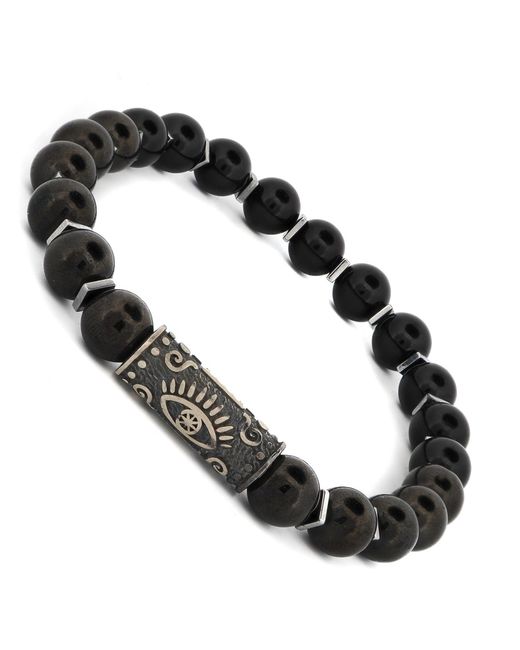 Ebru Jewelry Black Onyx Stone & Sterling Unique Evil Eye Symbol Beaded Bracelet for men