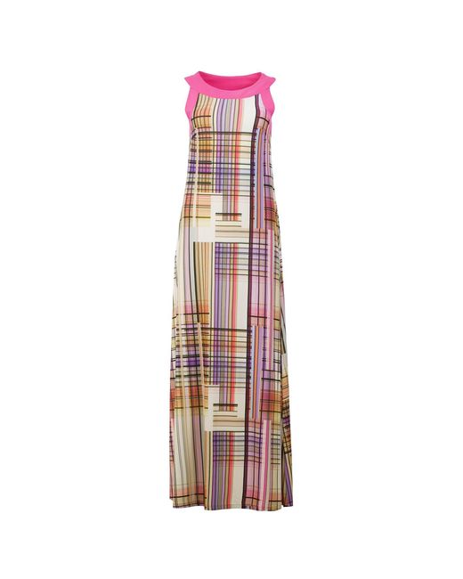 Conquista Purple Modern Tartan Maxi Dress With Pop Color Accents