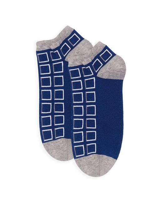 Peper Harow - Made in England Blue Cube & Polka Denim Trainer Socks Bundle for men