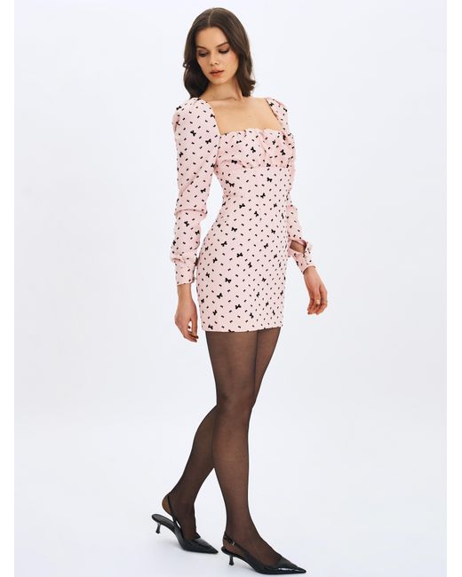 Miss Circle New York Pink Perla Baby Ruched Bust Velvet-Embossed Bow Mini Dress