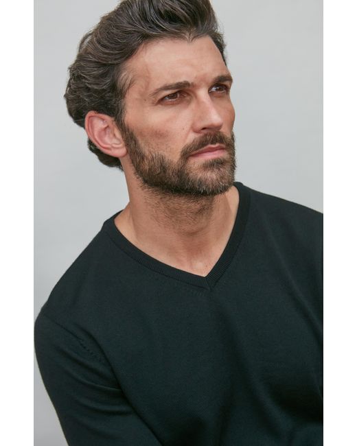 Paul James Knitwear Blue Extra Fine Merino Wool Chester V-Neck Jumper for men