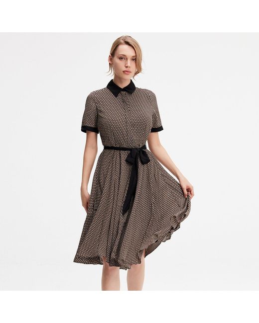 Smart and Joy Brown Printed Shirt Dress Print And Contrasting Collar