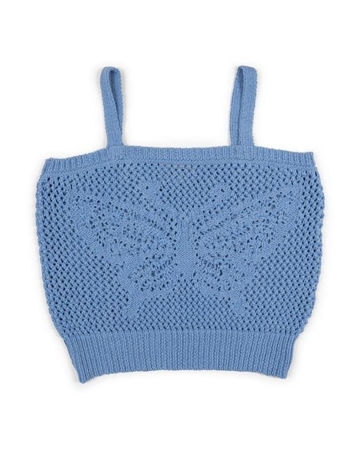Gigi Knitwear Blue Butterfly Cotton Knit Tank Top