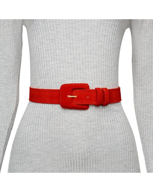 BeltBe Red Suede Rectangle Buckle Belt