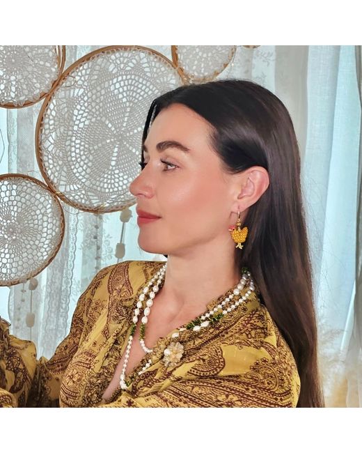 Farra Metallic Playful Beaded Chicken Dangle Earrings