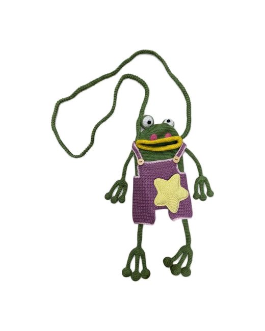 Ana Chic Black Lilac Frog Handmade Crochet Crossbody Phone Bag