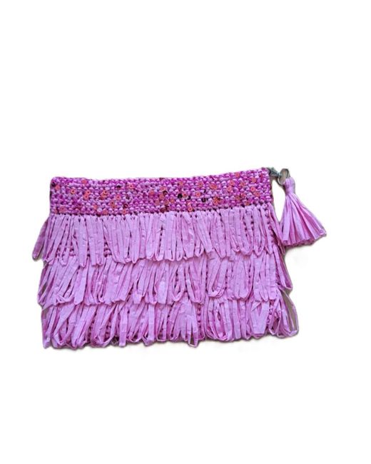 Springmoonatelier Purple Luxury Star Candy – Sequin And Tassel Handmade Raffia Bag