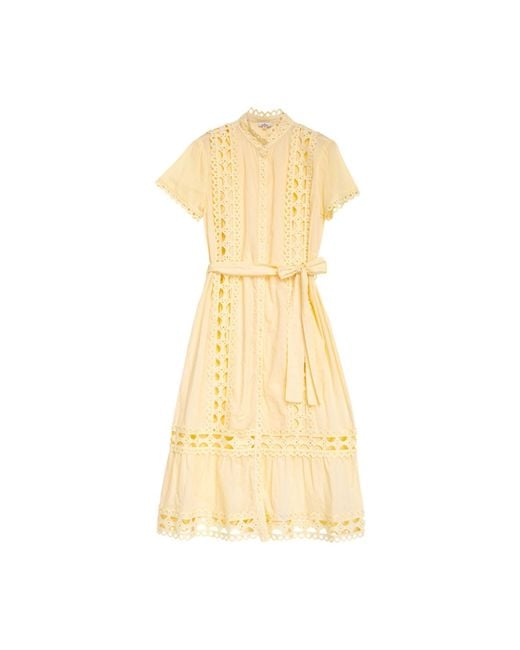 Niza Yellow Loose Fitting Blouse With Long Sleeves Polka Dot Print And Embroidery