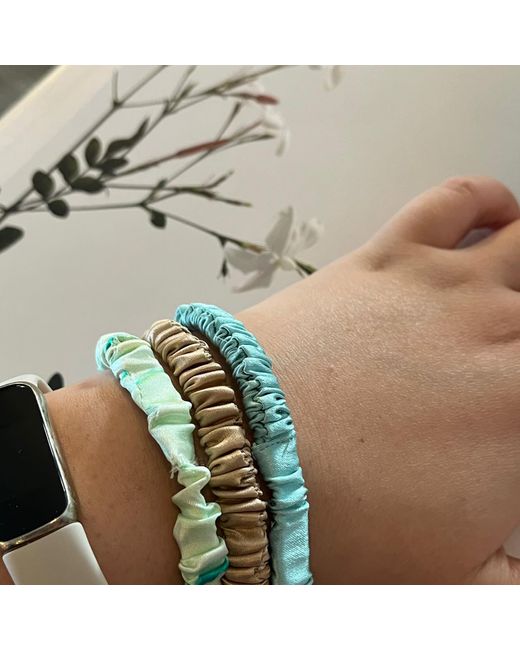 Soft Strokes Silk Green Set Of Three Pure Mulberry Silk Skinny Scrunchies Weekly Special Hair Ties Retro Summer