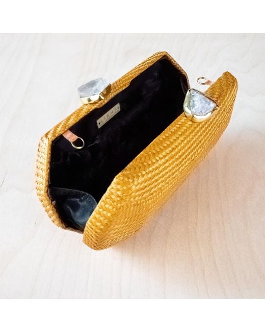 LIKHÂ Yellow Sarsuela Handwoven Clutch Camel